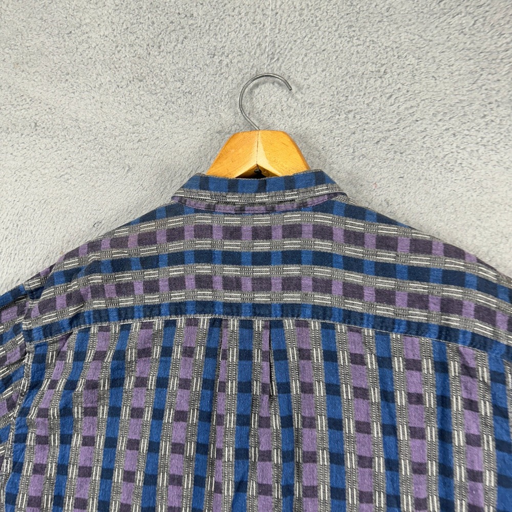 VINTAGE Levis Sutter Creek Men Button Up Shirt Large Blue Purple Check Black Tab - Picture 7 of 11